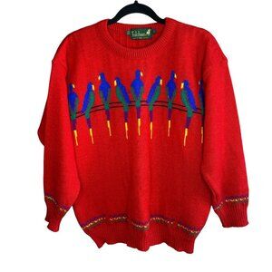 Tulchan Vintage Red Parrot 100% Wool British Made Sweater Size Large